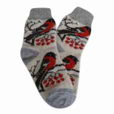 Шерстяные носки "Снегири, беж." Шерсть 100% (Россия) арт. 2113